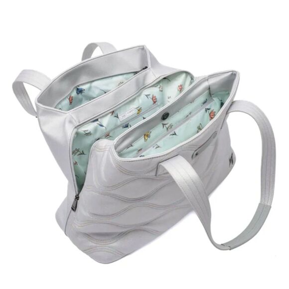 Lug Tempo Tote Vegan Leather Metallic Silver Ice Pop Multicolor Stitching RFID - Picture 2 of 16